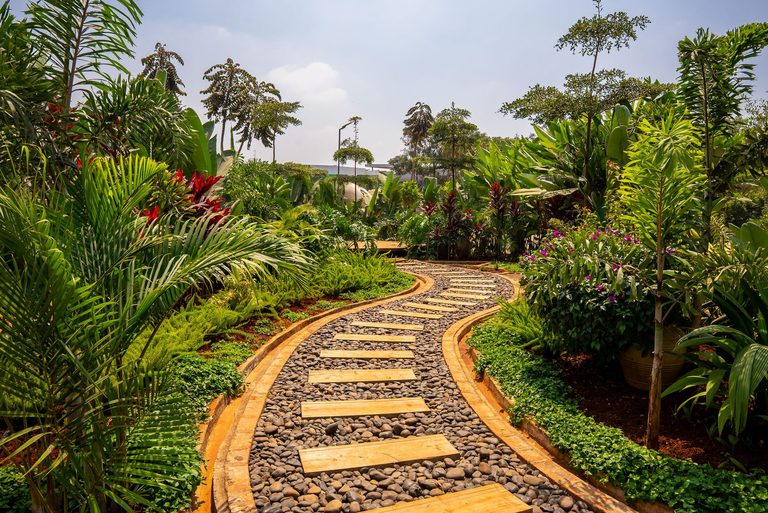 stepping stone path through the garden landscaping, Garden City