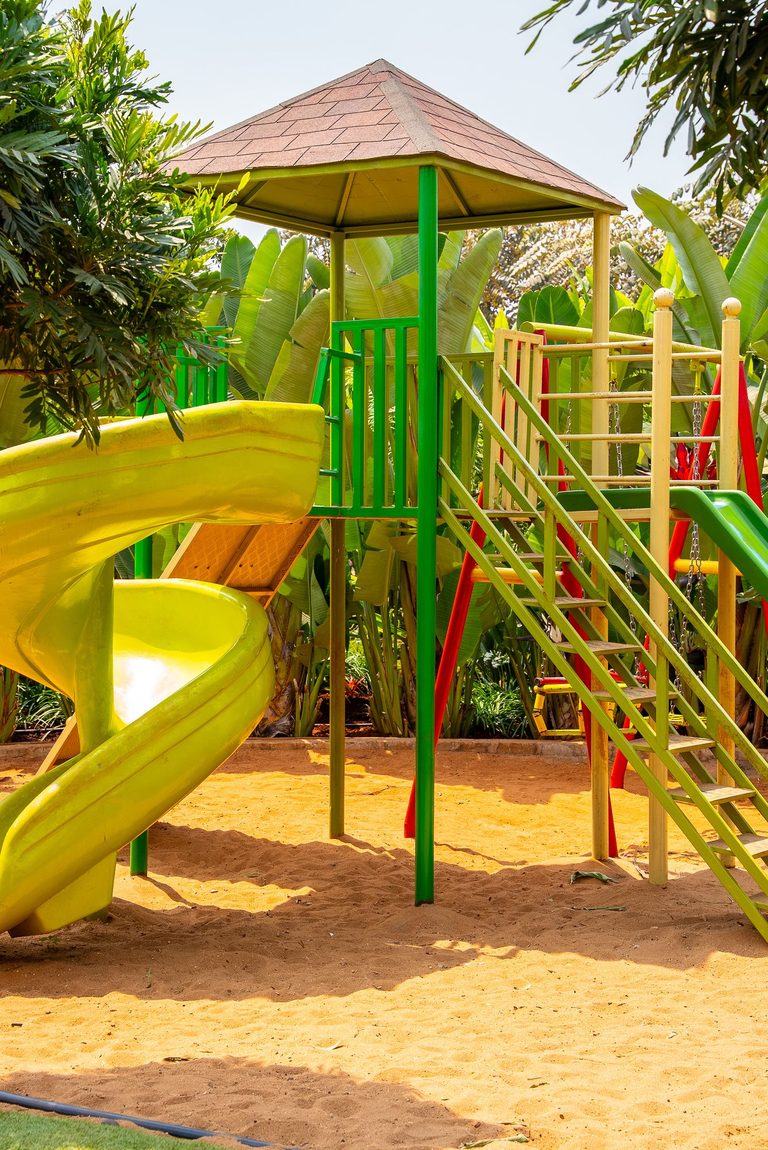 playground climbing structure with a slide, Garden City