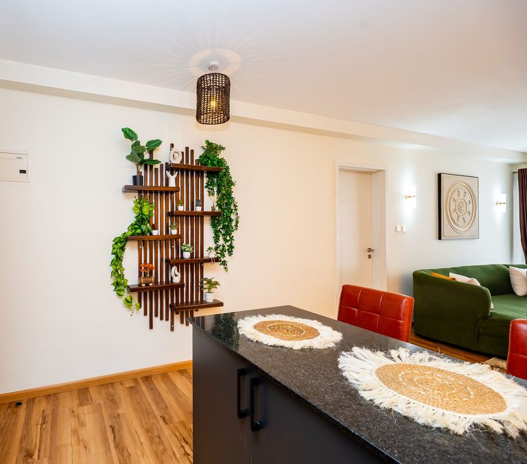 wall shelf with plants near the entrance hallway, The Emerald, Garden City
